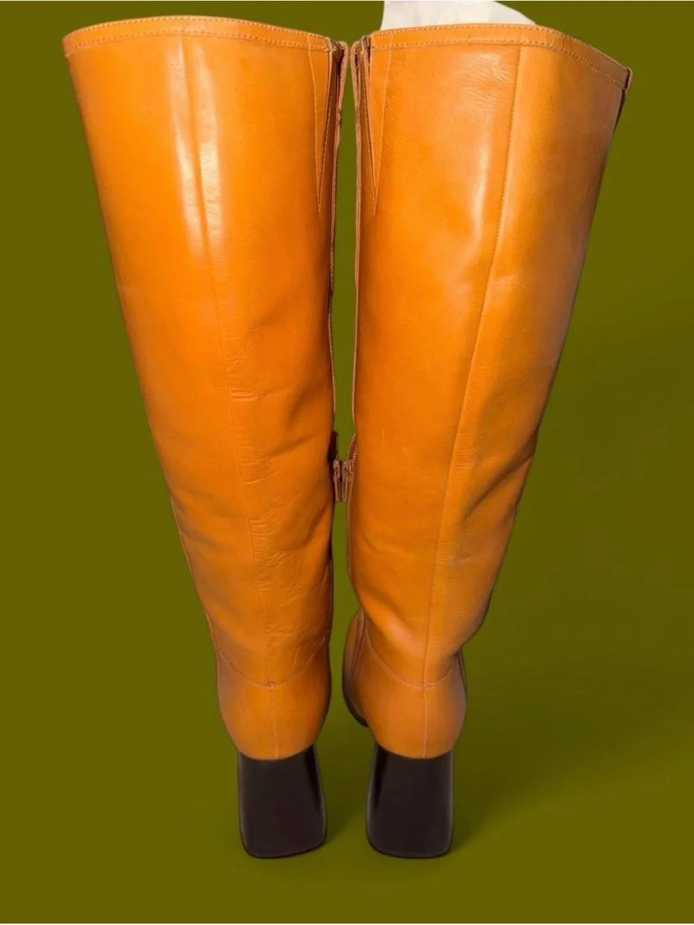 Free People Naomi Tall Cognac Tall Leather Block-Heel Boots